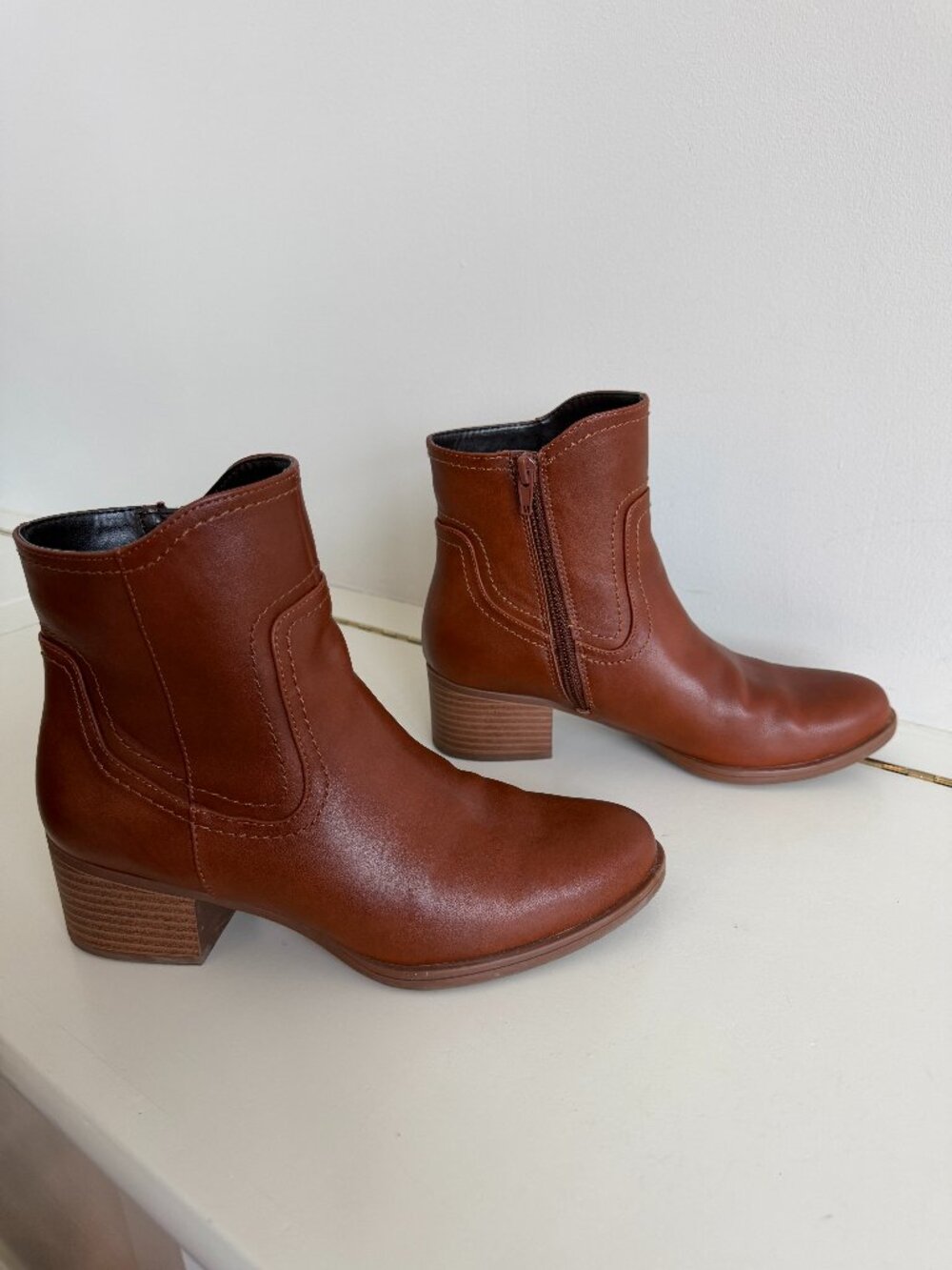 Naturalizer Cognac Brown Ankle Boots Block Heel Size 7